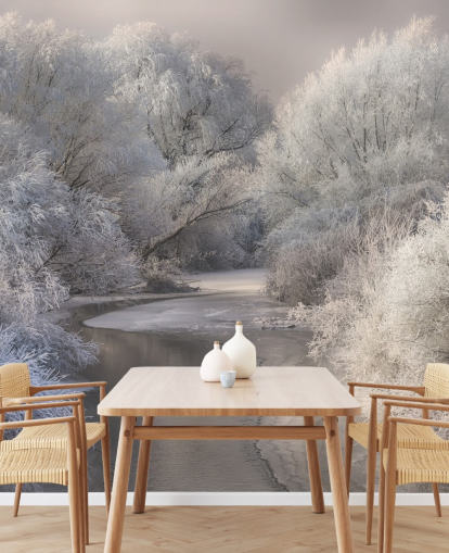 Carta da parati Snowy Forest e Lake