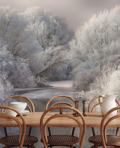 Snowy Forest and Lake Wallpaper