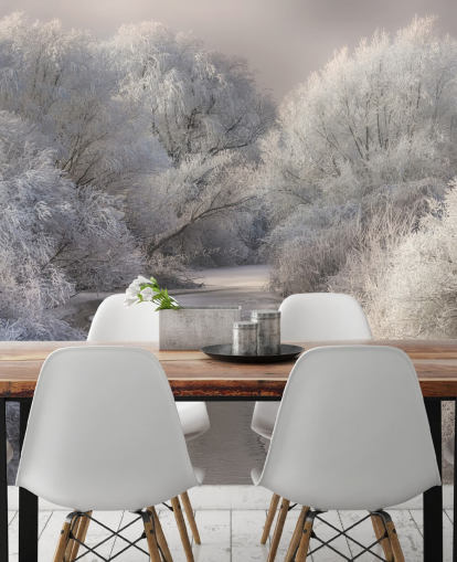 Snowy Forest and Lake Wallpaper