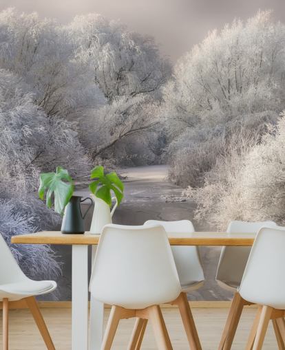 Snowy Forest and Lake Wallpaper