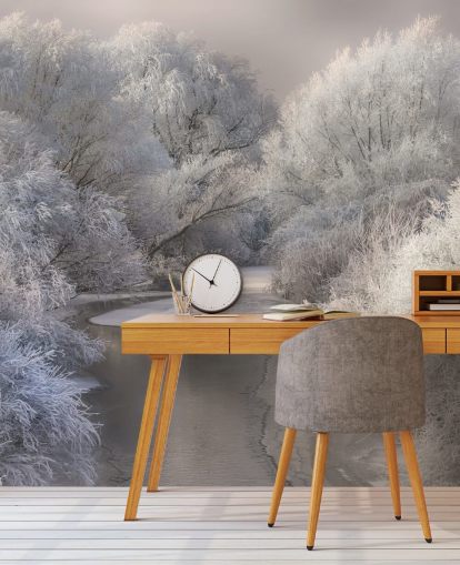 Papel de Parede Snowy Forest and Lake