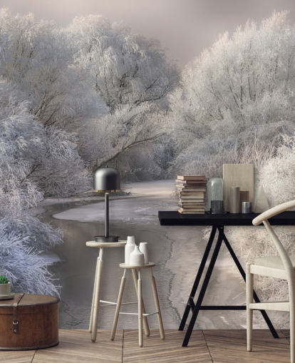 Snowy Forest and Lake Wallpaper