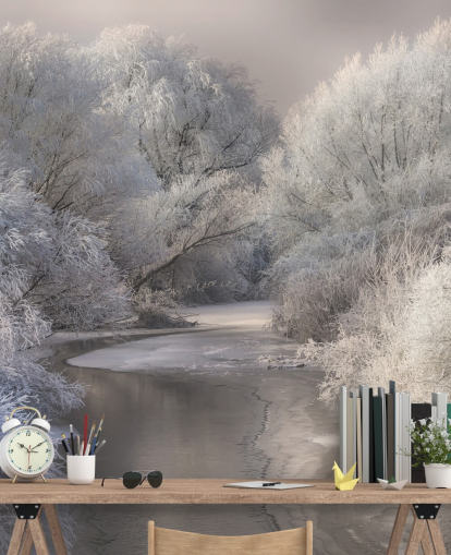 Snowy Forest and Lake Wallpaper