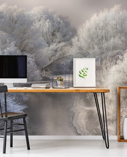 Snowy Forest and Lake Wallpaper