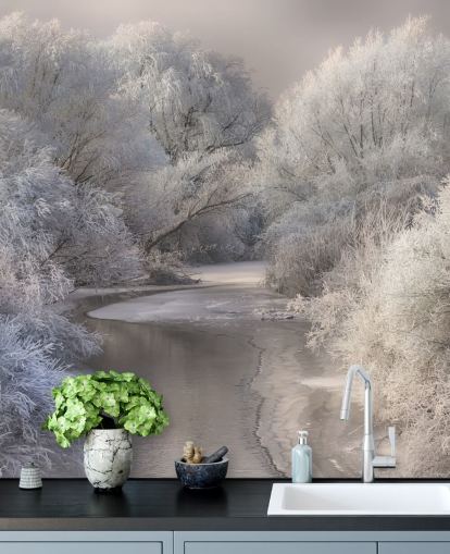 Snowy Forest and Lake Wallpaper Snowy Forest and Lake Wallpaper