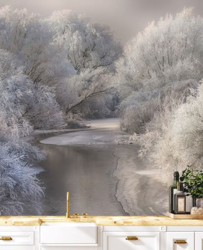 Papel de Parede Snowy Forest and Lake