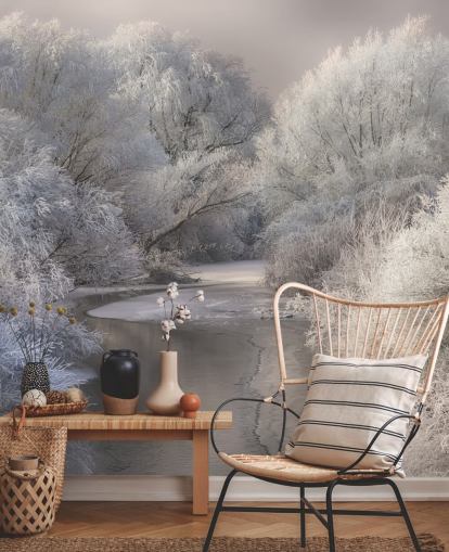 Snowy Forest and Lake Wallpaper