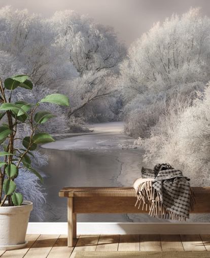 Snowy Forest and Lake Wallpaper