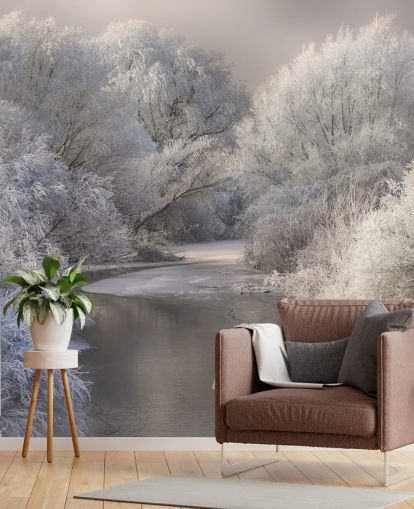 Papel de Parede Snowy Forest and Lake