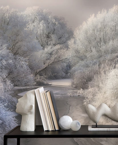 Carta da parati Snowy Forest e Lake Carta da parati Snowy Forest e Lake