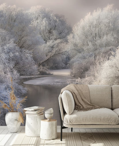 Fondo de pantalla de bosque nevado y lago