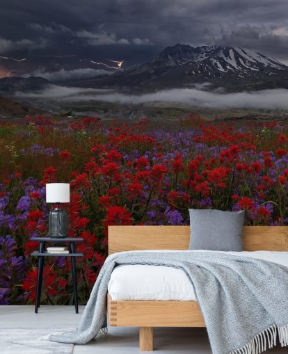 red and purple flower meadow with mountain wallpaper red and purple flower meadow with mountain wallpaper