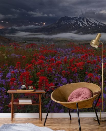 red and purple flower meadow with mountain wallpaper red and purple flower meadow with mountain wallpaper