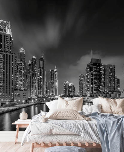 fondo de pantalla blanco y negro de dubai en la noche