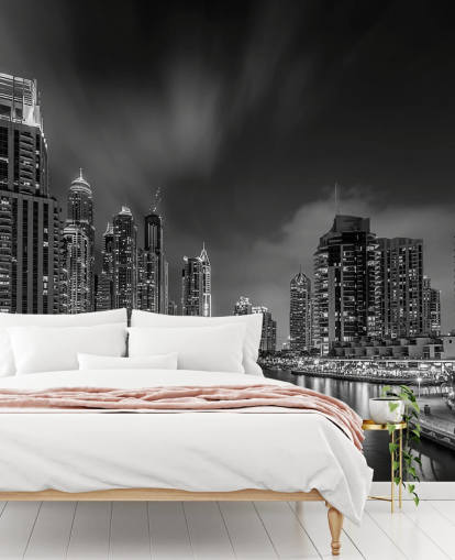 fondo de pantalla blanco y negro de dubai en la noche