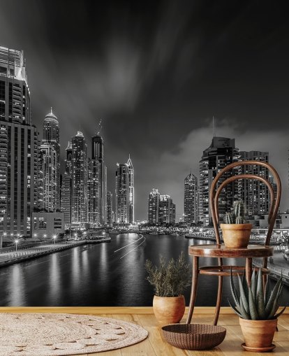 black and white dubai at night wallpaper