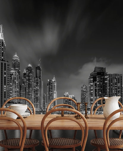 papel de parede preto e branco dubai à noite