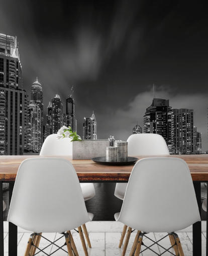 papel de parede preto e branco dubai à noite