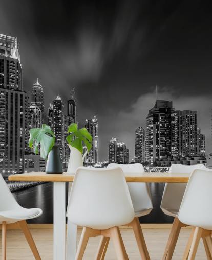 carta da parati in bianco e nero dubai di notte