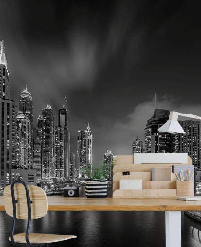 zwart-wit dubai's nachts behang
