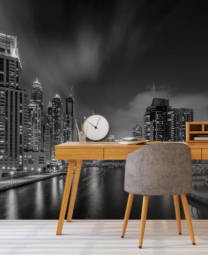 black and white dubai at night wallpaper