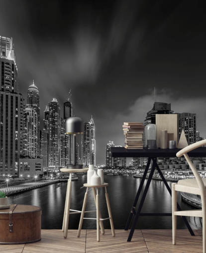 carta da parati in bianco e nero dubai di notte