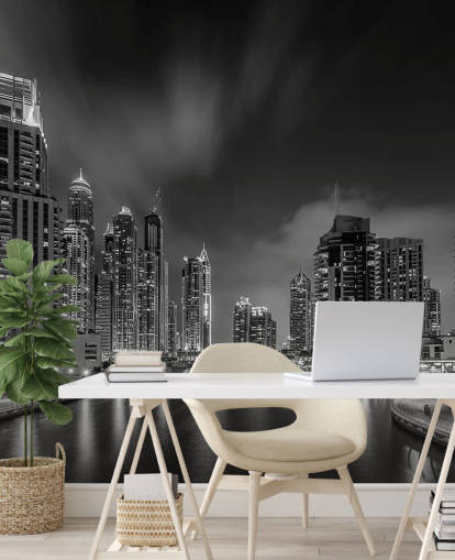 black and white dubai at night wallpaper