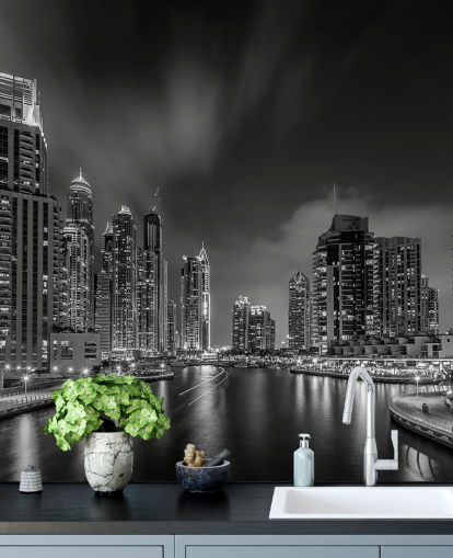 Schwarz-Weiß-Dubai bei Nacht Tapete Schwarz-Weiß-Dubai bei Nacht Tapete