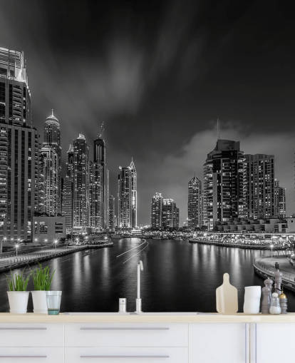 carta da parati in bianco e nero dubai di notte