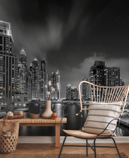 fondo de pantalla blanco y negro de dubai en la noche