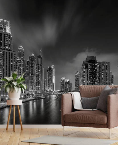 carta da parati in bianco e nero dubai di notte