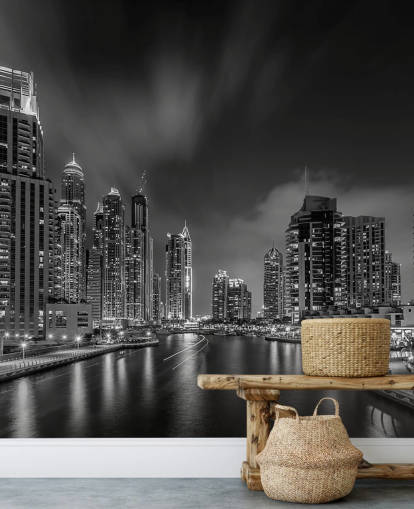 carta da parati in bianco e nero dubai di notte carta da parati in bianco e nero dubai di notte