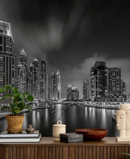 black and white dubai at night wallpaper