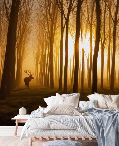 donkere aanpasbare bosbehangmuurschildering genaamd Forest Stag van 1x voor slaapkamers of keukens