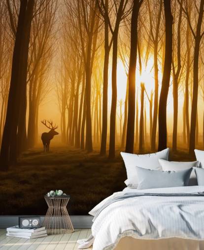 dark customisable forest wallpaper mural called Forest Stag by 1x for bedrooms or kitchens