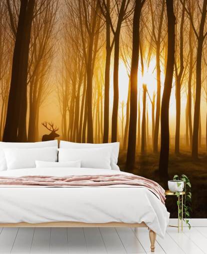 Dunkle, individuell gestaltbare Wandtapete mit dem Namen Forest Stag von 1x für Schlafzimmer oder Küche