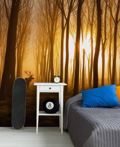 Dunkle, individuell gestaltbare Wandtapete mit dem Namen Forest Stag von 1x für Schlafzimmer oder Küche