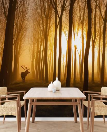 donkere aanpasbare bosbehangmuurschildering genaamd Forest Stag van 1x voor slaapkamers of keukens