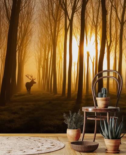 Dunkle, individuell gestaltbare Wandtapete mit dem Namen Forest Stag von 1x für Schlafzimmer oder Küche