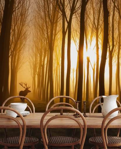 dark customizable forest wallpaper mural called Forest Stag by 1x for bedrooms or kitchens