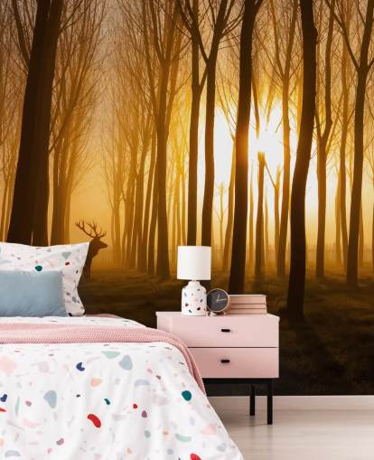 dark customisable forest wallpaper mural called Forest Stag by 1x for bedrooms or kitchens