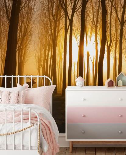 mural de papel de parede florestal escuro personalizável chamado Forest Stag by 1x para quartos ou cozinhas