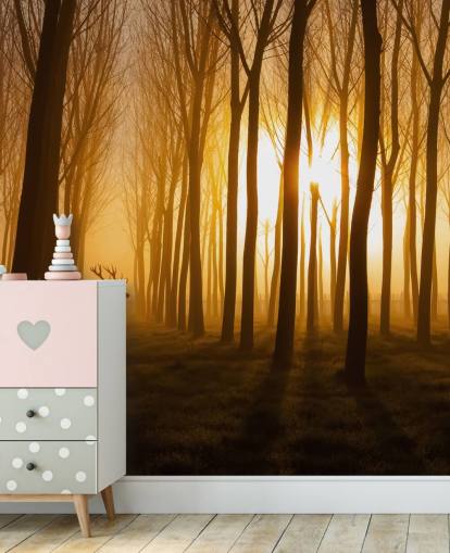 Dunkle, individuell gestaltbare Wandtapete mit dem Namen Forest Stag von 1x für Schlafzimmer oder Küche