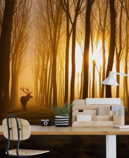 dark customizable forest wallpaper mural called Forest Stag by 1x for bedrooms or kitchens