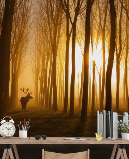 mural oscuro personalizable de papel pintado de bosque llamado Forest Stag by 1x para dormitorios o cocinas