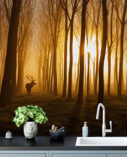 papier peint mural de forêt sombre personnalisable appelé Forest Stag par 1x pour les chambres ou les cuisines papier peint mural de forêt sombre personnalisable appelé Forest Stag par 1x pour les chambres ou les cuisines