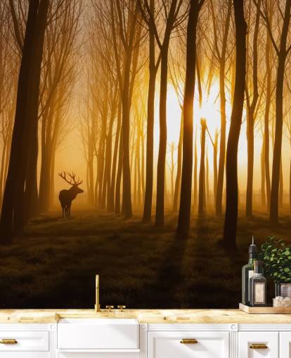 papier peint mural de forêt sombre personnalisable appelé Forest Stag par 1x pour les chambres ou les cuisines