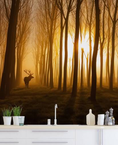 mörk anpassningsbar skogstapetväggmålning kallad Forest Stag av 1x för sovrum eller kök