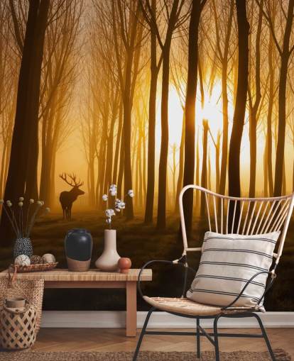 mural de papel de parede florestal escuro personalizável chamado Forest Stag by 1x para quartos ou cozinhas