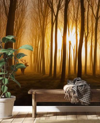 dark customisable forest wallpaper mural called Forest Stag by 1x for bedrooms or kitchens